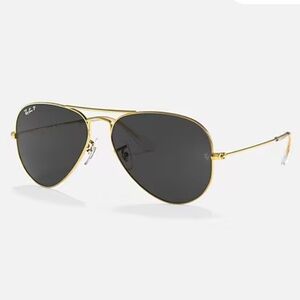 Ray-Ban Gold and Black Polarized Aviator Sunglasses
